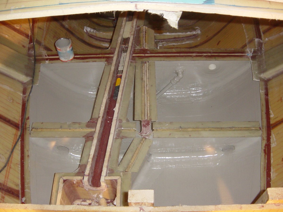 Seawater ballast tank in the stern, in front of the transom